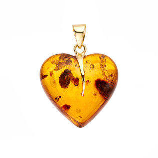 Wisior z sercem z naturalnego bursztynu, koluszko ze złota 585