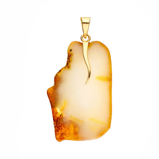 Wisior bursztyn plaser miodowo-mleczny, koluszko ze złota 585