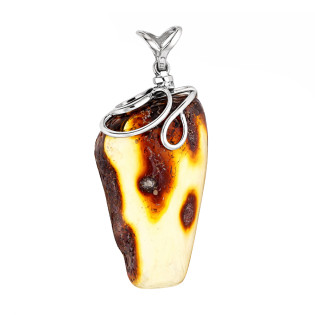 Wisior z unikatowym bursztynem z mchem, srebrna oprawa próby 925