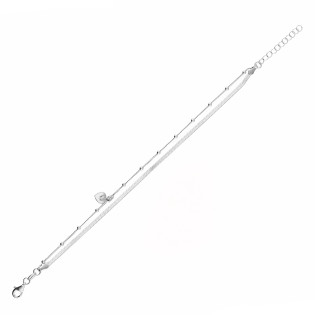 Bransoletka podwójna taśma i łańcuszek z kulkami i sercem dmuchanym srebro 925