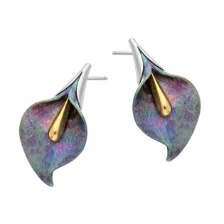 Kolczyki tytanowa kalia zielona ze srebrem 925