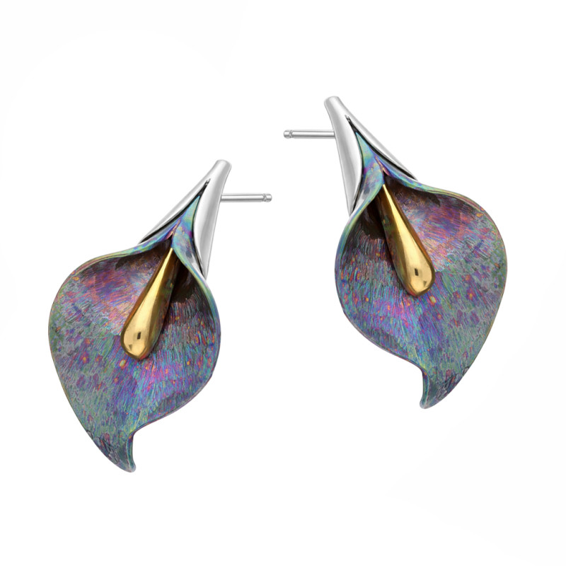 Kolczyki tytanowa kalia zielona ze srebrem 925