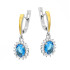 Kolczyki srebrne z niebieską cyrkonią i złotą blaszką próba 925