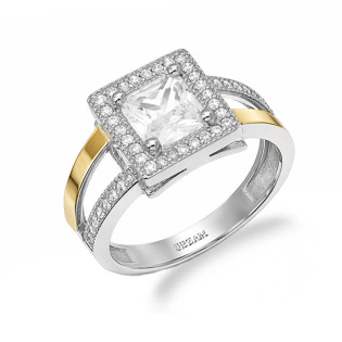 Pierścionek srebrny kwadratowa markiza z cyrkoniami