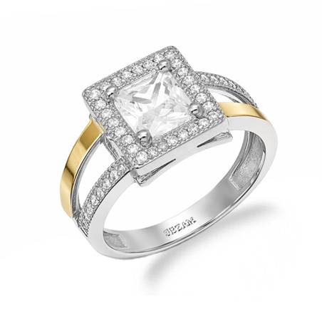 Pierścionek srebrny kwadratowa markiza z cyrkoniami