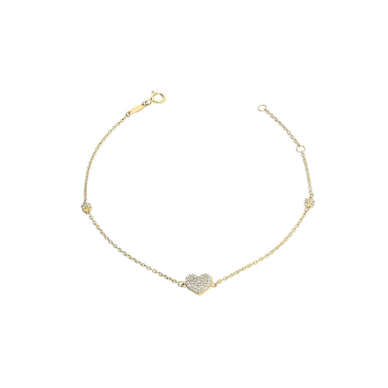 Bransoletka złota z sercem z cyrkoniami, złoto próby 375
