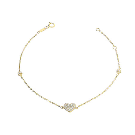 Bransoletka złota z sercem z cyrkoniami, złoto próby 375