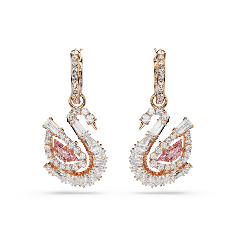 Długie kolczyki stalowe Swarovski Swan w kolorze różowego złota