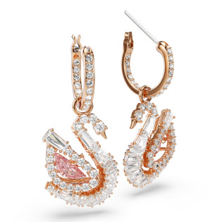 Długie kolczyki stalowe Swarovski Swan w kolorze różowego złota