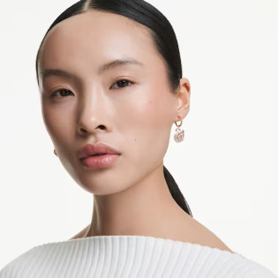 Długie kolczyki stalowe Swarovski Swan w kolorze różowego złota