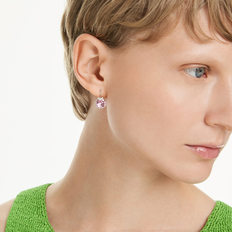 Kolczyki stalowe Swarovski Bella V z kryształem różowym
