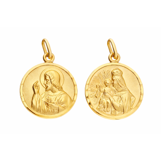 Medalik złoty dwustonny Szkaplerz w kole, złoto 585
