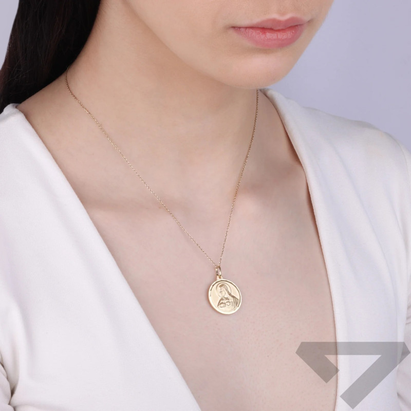 Medalik dwustronny Szkaplerz w kole, złoto próby 585