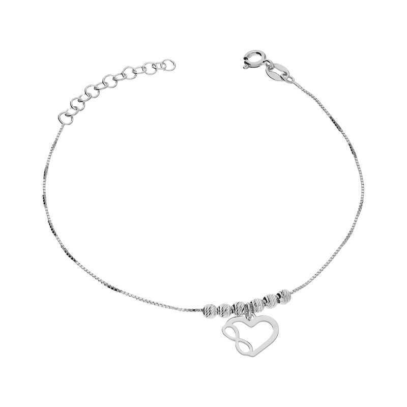 Bransoleta srebrna z kulkami i sercem z infinity