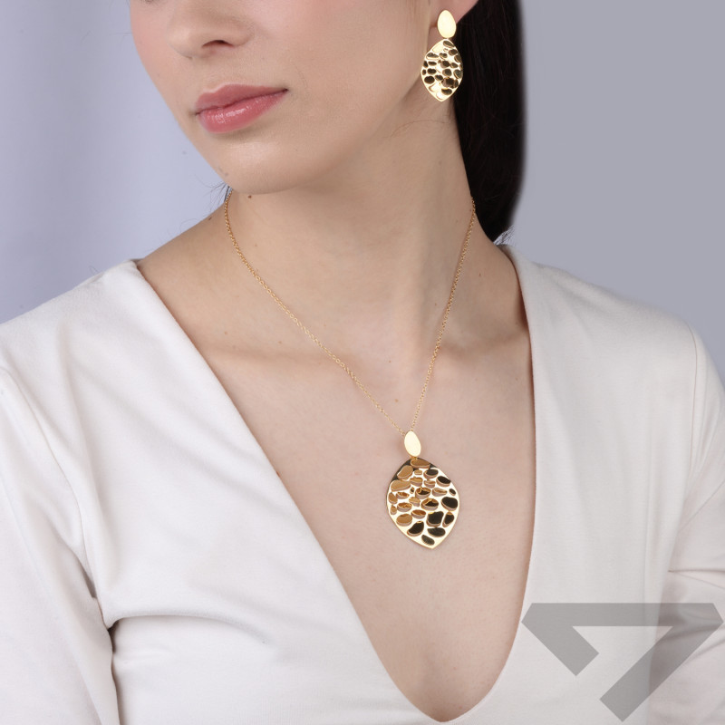 Naszyjnik łezka duża łuski otwarte ze, srebro 925 koloru złotego