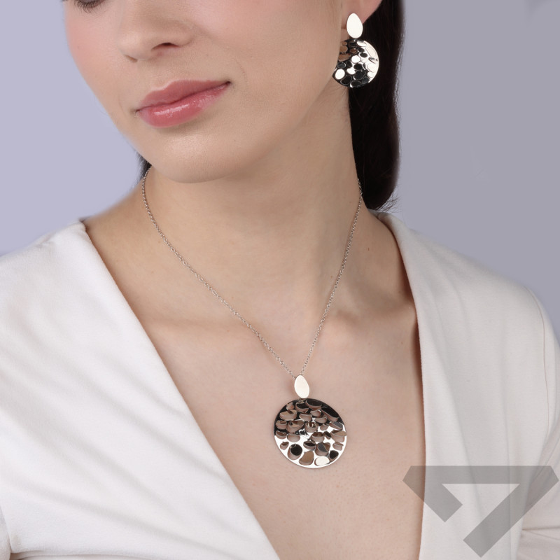 Kolczyki wiszące koło duże łuski otwarte, srebro próby 925