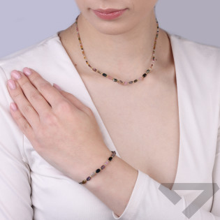 Bransoletka z turmalinami mix kolor i srebrnymi elementami próby 925