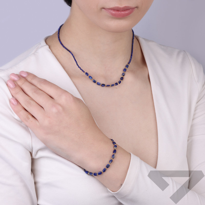 Bransoletka sznurkowa z fasetowanym lapis lazuli i srebrnymi elementami próby 925