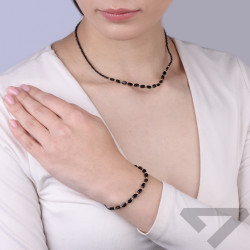 Bransoletka sznurkowa z czarnymi turmalinami i elementami ze srebra 925