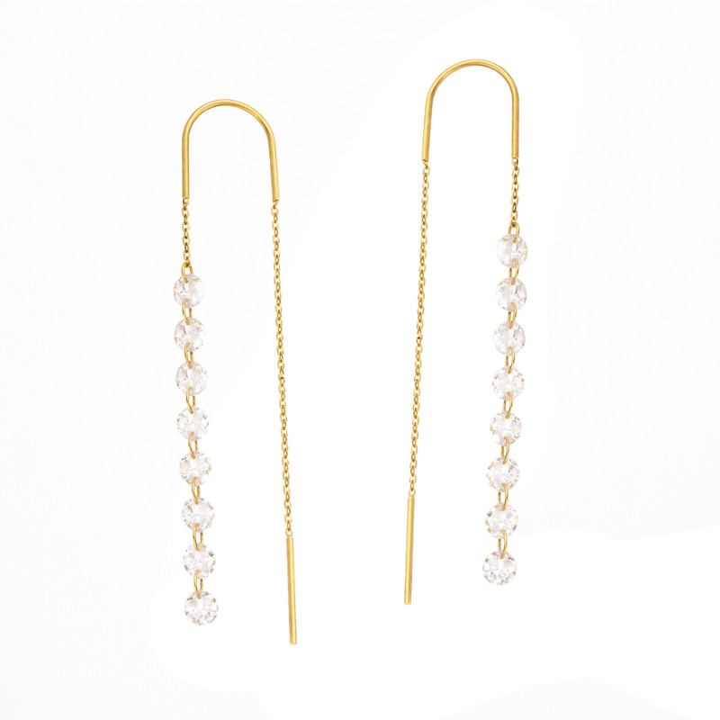 Srebrne Kolczyki Przeciągane Pozłacane z Cyrkoniami - JubilerSezam.pl