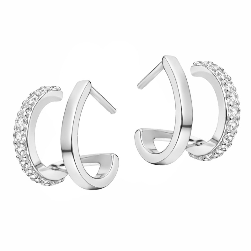 Kolczyki srebrne podwójne otwarte pazurki — gładkie i z cyrkoniami próba 925