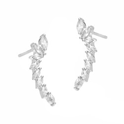 Kolczyki srebrne w kształcie wygiętego łuku wysadzanego cyrkoniami próba 925