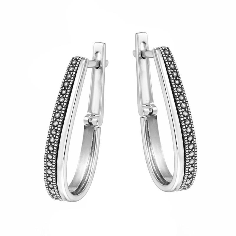 Kolczyki srebrne 925 wiszące owale z markazytami