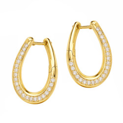 Kolczyki owalne skręcane z cyrkoniami ze złota 585