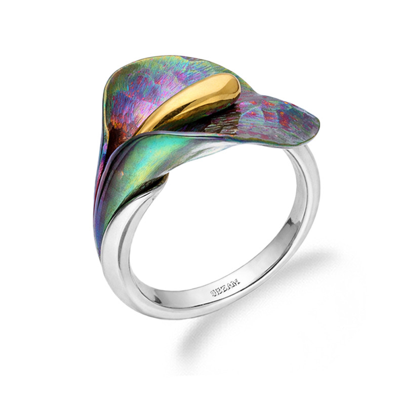 Pierścionek tytanowa zielona kalia łączona ze srebrem 925