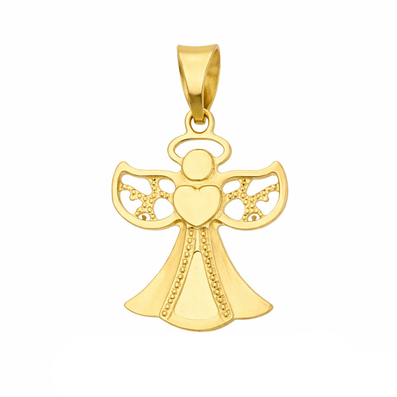 Medalik anioł z sercem ze złota 585