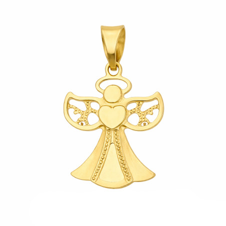 Medalik anioł z sercem ze złota 585