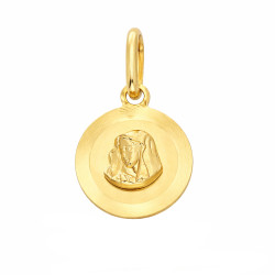 Medalik Matka Boska Bolesna na kole matowym z grawerem naokoło złoto 585