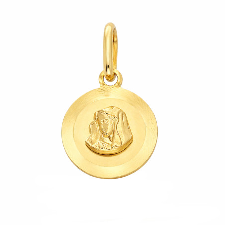 Medalik Matka Boska Bolesna na kole matowym z grawerem naokoło złoto 585