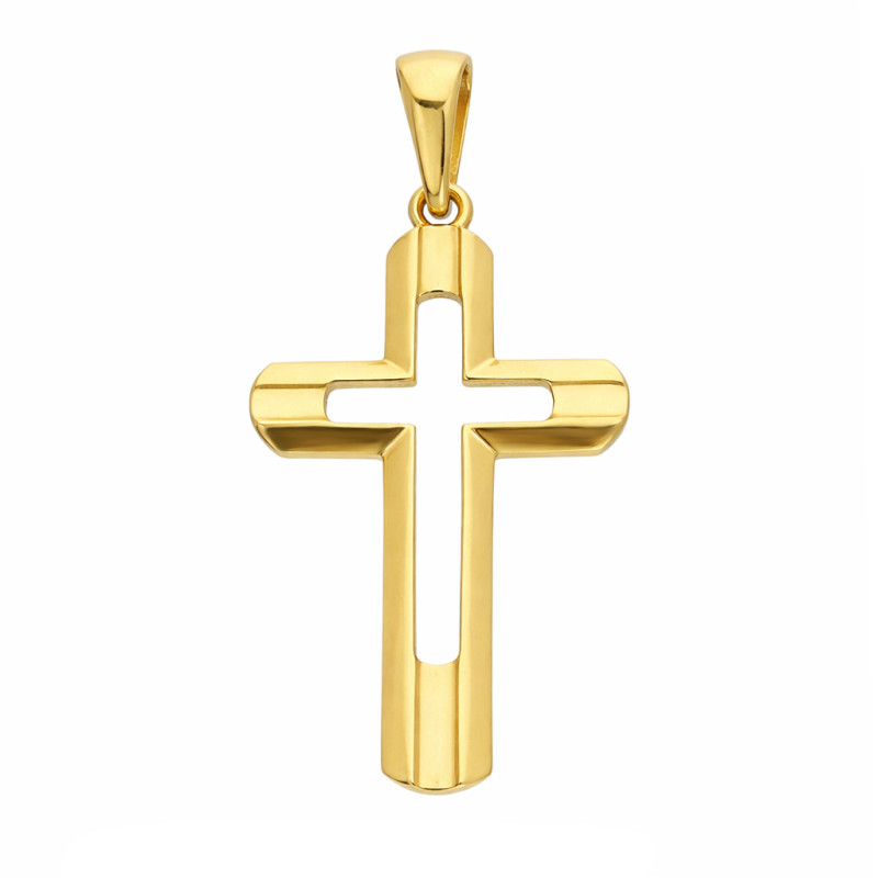 Krzyż złoty prosty żłobiony środkiem próba 585