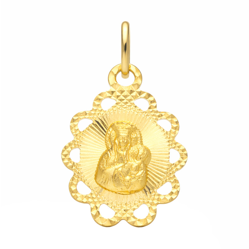 Medalik złoty Częstochowska owal ażur z diametowanym tłem ze złota 585