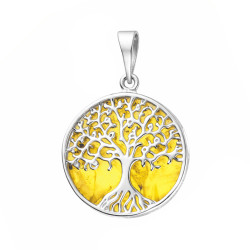 Srebrna Zawieszka Drzewo Życia z Bursztynem Miodowym - JubilerSezam.pl