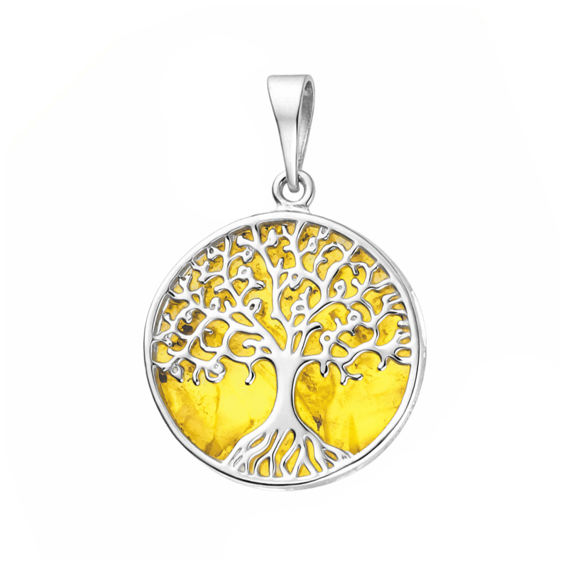 Srebrna Zawieszka Drzewo Życia z Bursztynem Miodowym - JubilerSezam.pl