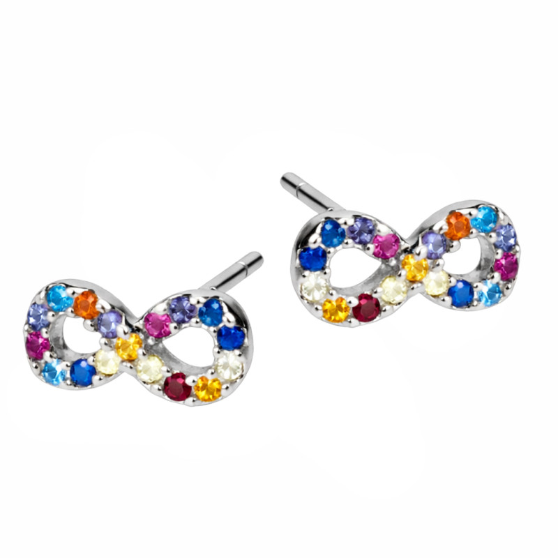 Kolczyki srebrne infinity z kolorowymi cyrkoniami