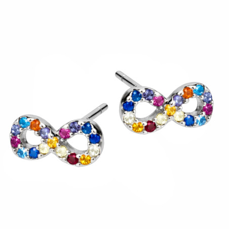 Kolczyki srebrne infinity z kolorowymi cyrkoniami