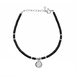 Bransoleta srebrna z cyrkonią i czarnymi walcami z ceramiki jubilerskiej