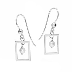 Srebrne Kolczyki z Perłą Prostokąt - JubilerSezam.pl