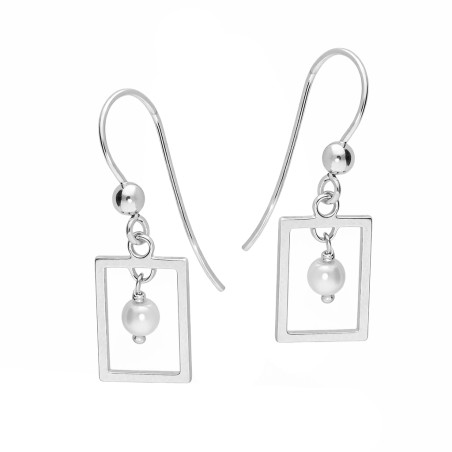 Srebrne Kolczyki z Perłą Prostokąt - JubilerSezam.pl