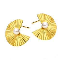 Kolczyki plisowane tafle z perełkami srebro 925