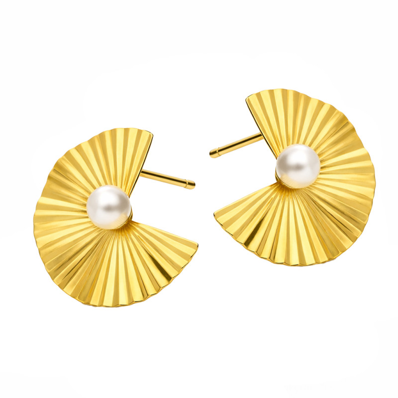 Kolczyki plisowane tafle z perełkami srebro 925