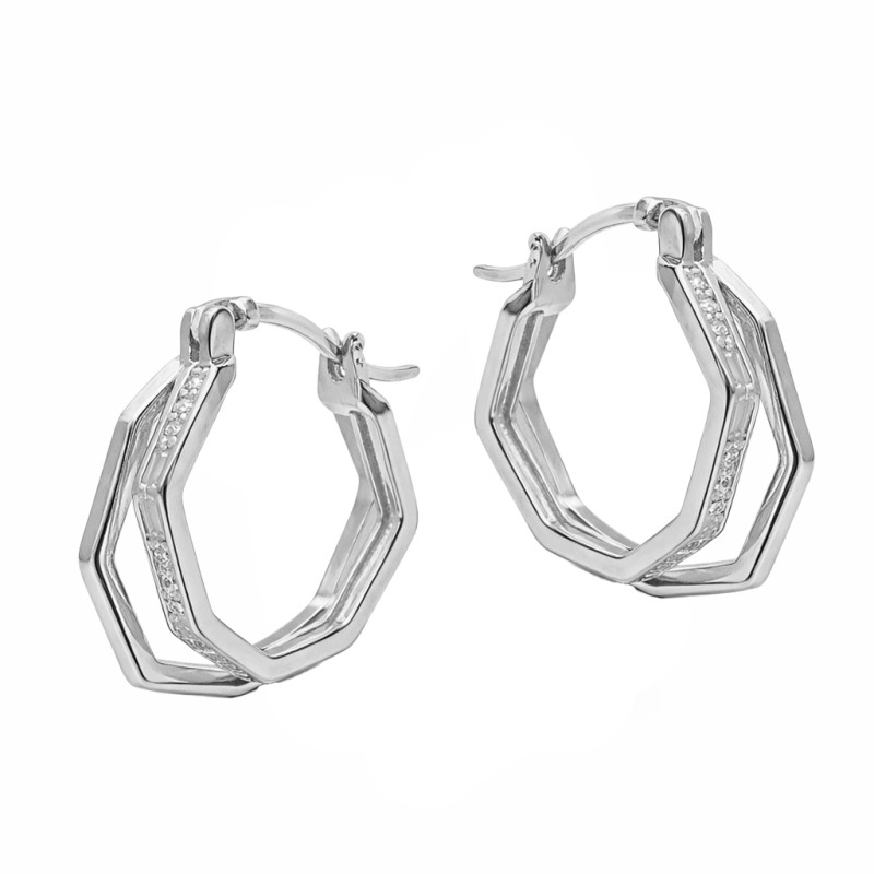 Kolczyki srebrne owalne w formie kanciastego sześcioboku próba 925