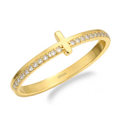 Pierścionek złoty próba 375 z krzyżem i cyrkoniami