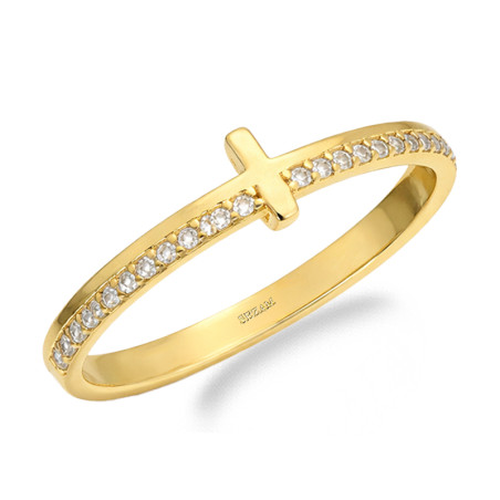 Pierścionek złoty próba 375 z krzyżem i cyrkoniami