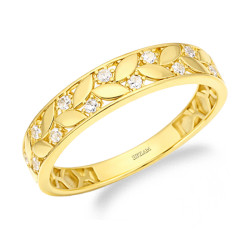 Pierścionek złoty ażurowe plecione listki z cyrkoniami próba 585