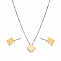 Naszyjnik srebrny z wisiorkiem w kształcie kwadratu pokrytego złotą blaszką 375