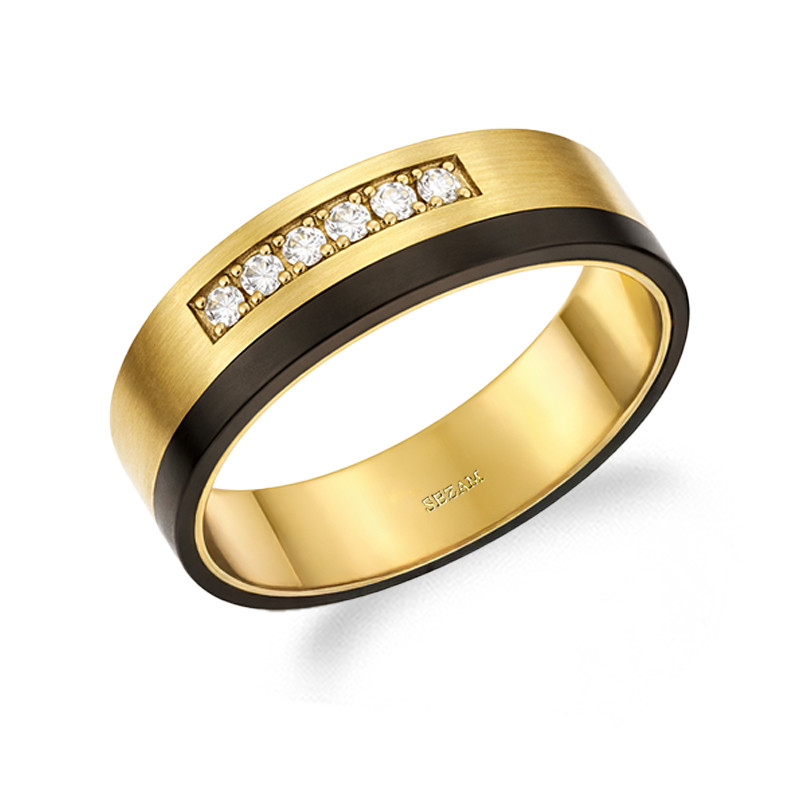 Obrączka z karbonu i złota 333 z cyrkoniami GC5-6-7-cyr